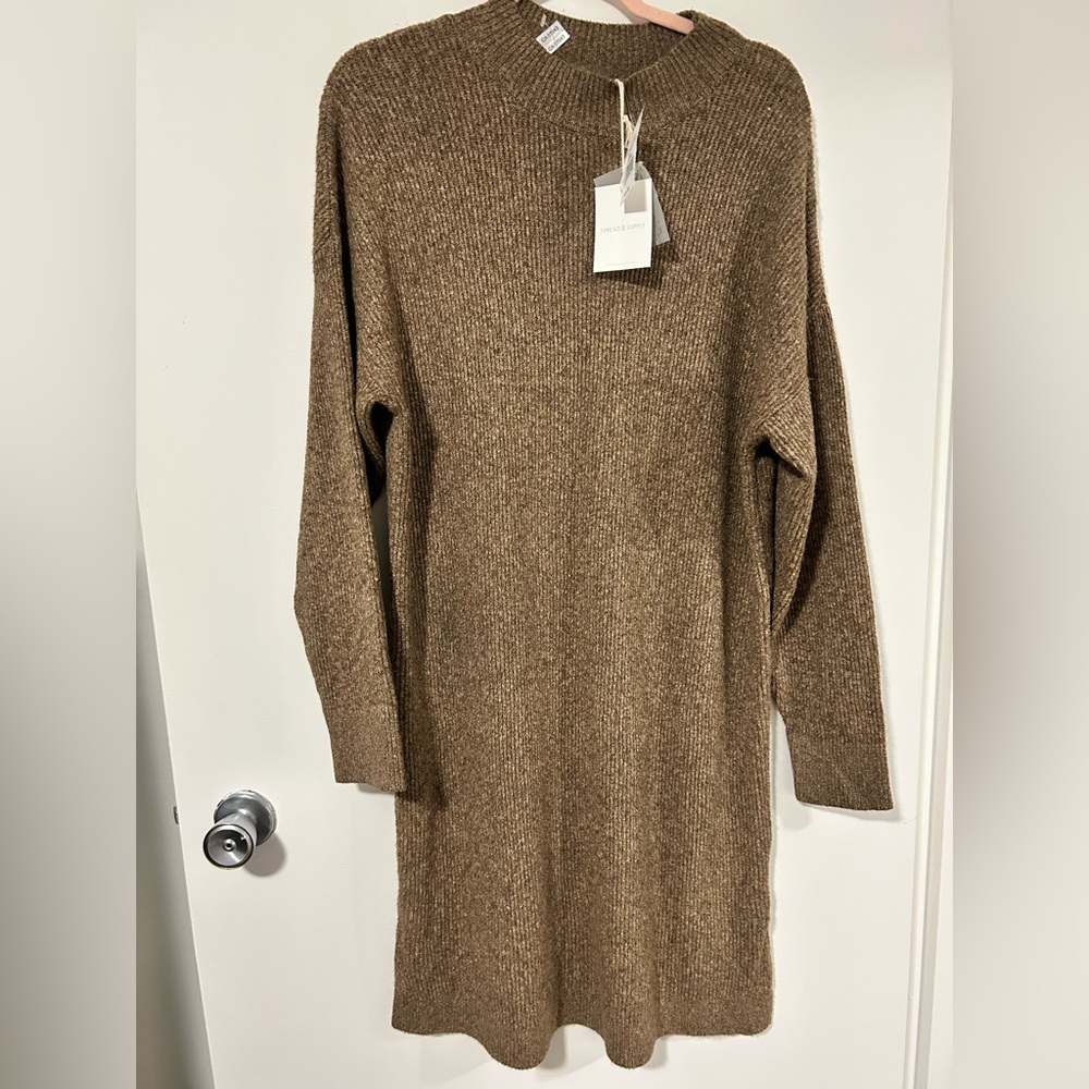 Thread & Supply Tan Cowl Neck Sweater Dress